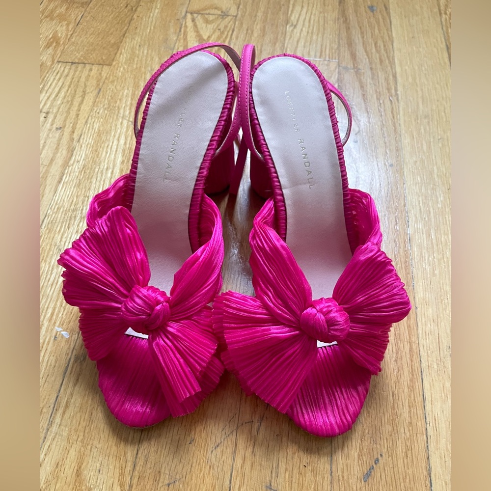 Loeff ler Randall Camellia knot Sandalls in hot pink!